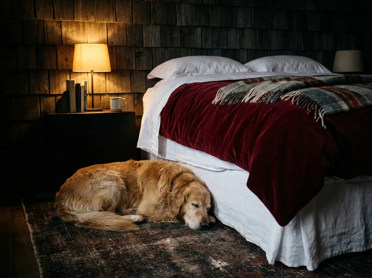 Hund som vilar i ett av våra djurtillåtna rum